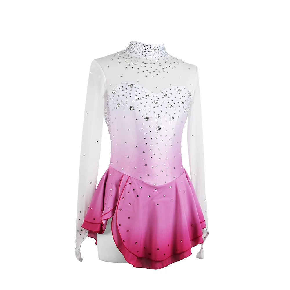 Zagitova Figure Skating Dress Women Girls Ice Skating Skirt Performance Competition Pink Gradient Kosten