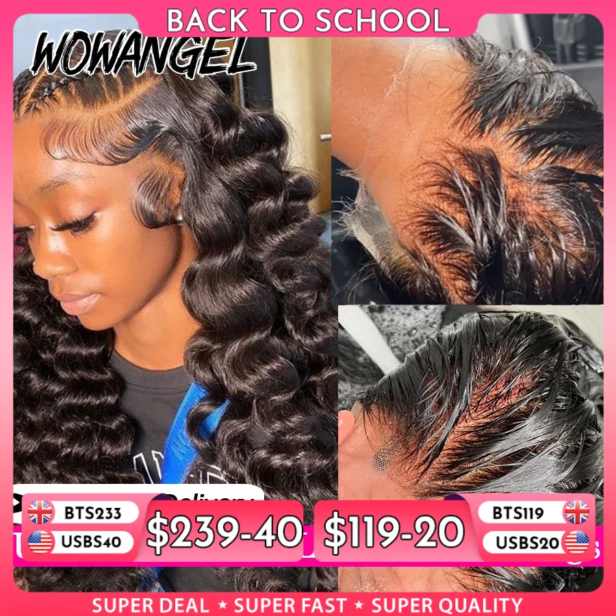 Wow Angel 34in 13x6 HD Spitze Frontal Perücken 250% Lose Welle Echthaar Perücke Melt Skins Große Spitze größe Remy Welliges Haar Für Frauen