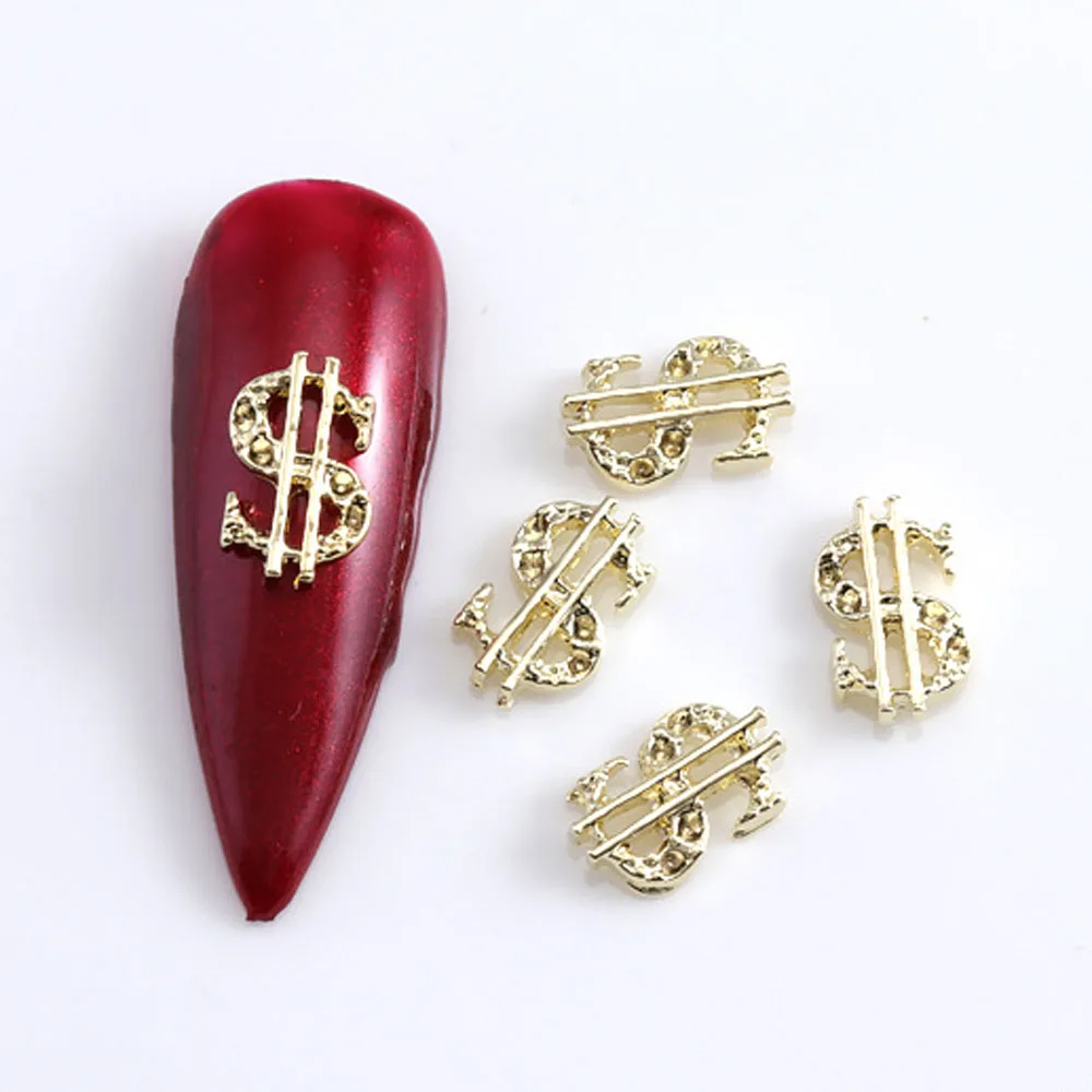 10Pcs Alloy USA Dollar Sign Nail Charms 3D Zircon Money 10*6mm Press On Nail Art Rhinestone Jewelry Luxury Decorations Parts