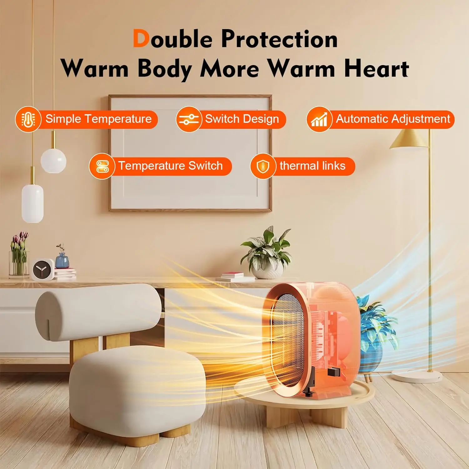 1200W PTC Ceramic Heater with 2 Modes,Portable Space Heater, Tip-Over & Overheat Protection, Quiet Fast Safety Heating image 5