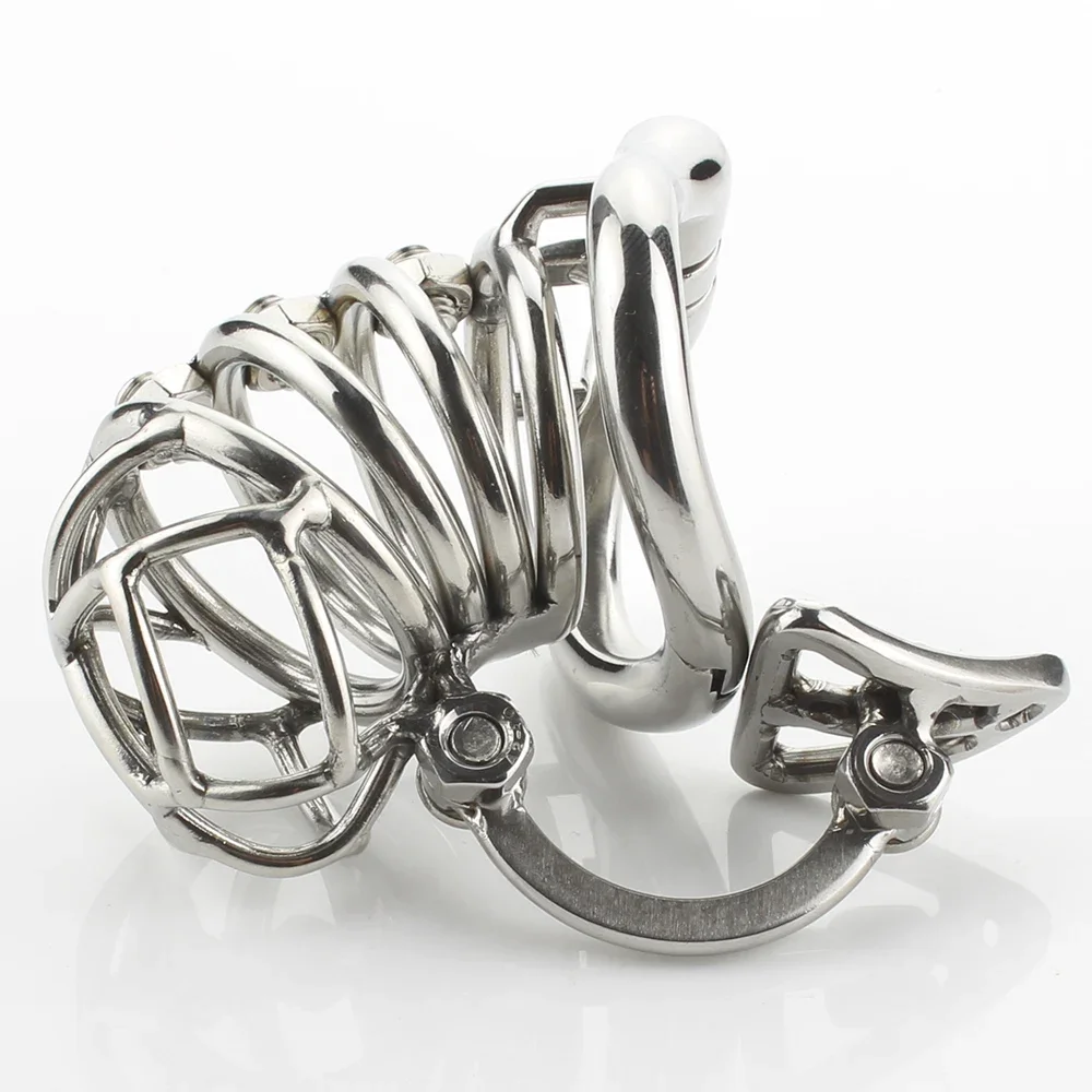 Male Chastity Device Unique Design Penis Ring Stainless Steel Cock Cage With Arc-Shaped Scrotum Massage Stimulate Sex Toys Men