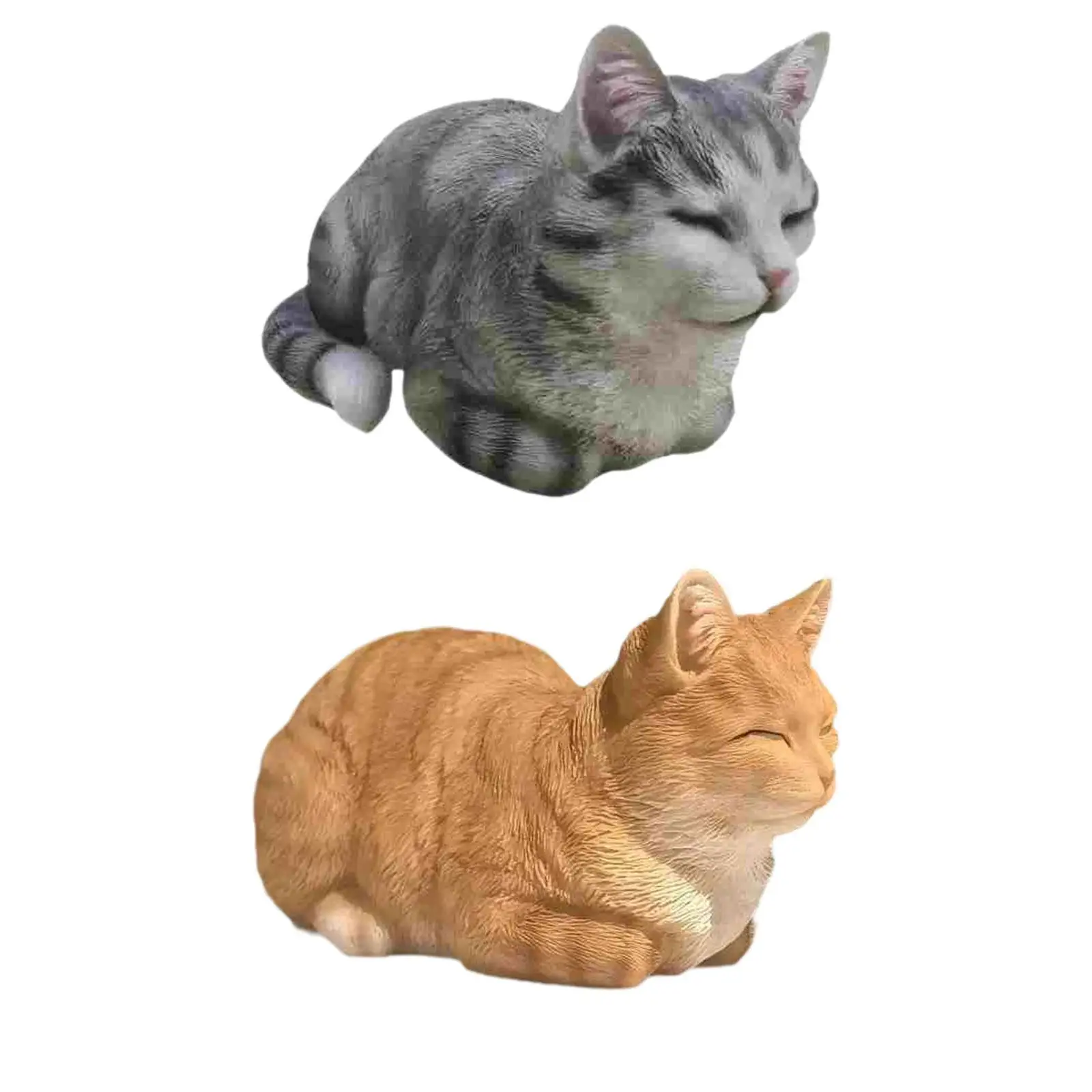 Sleeping Cat Statue Compact Cute Decorative Model Kitty Figurine Resin Animal Statue for Home Dining Room Shelf Landscape Garden
