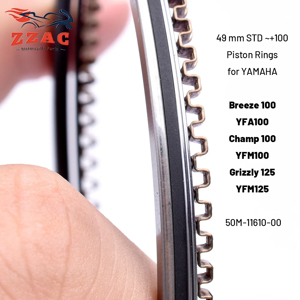49 mm STD ~+100 Piston Rings for YAMAHA Breeze 100 YFA100 Champ 100 YFM100 Grizzly 125 YFM125 1989-2004 2004-2013 50M-11610-00