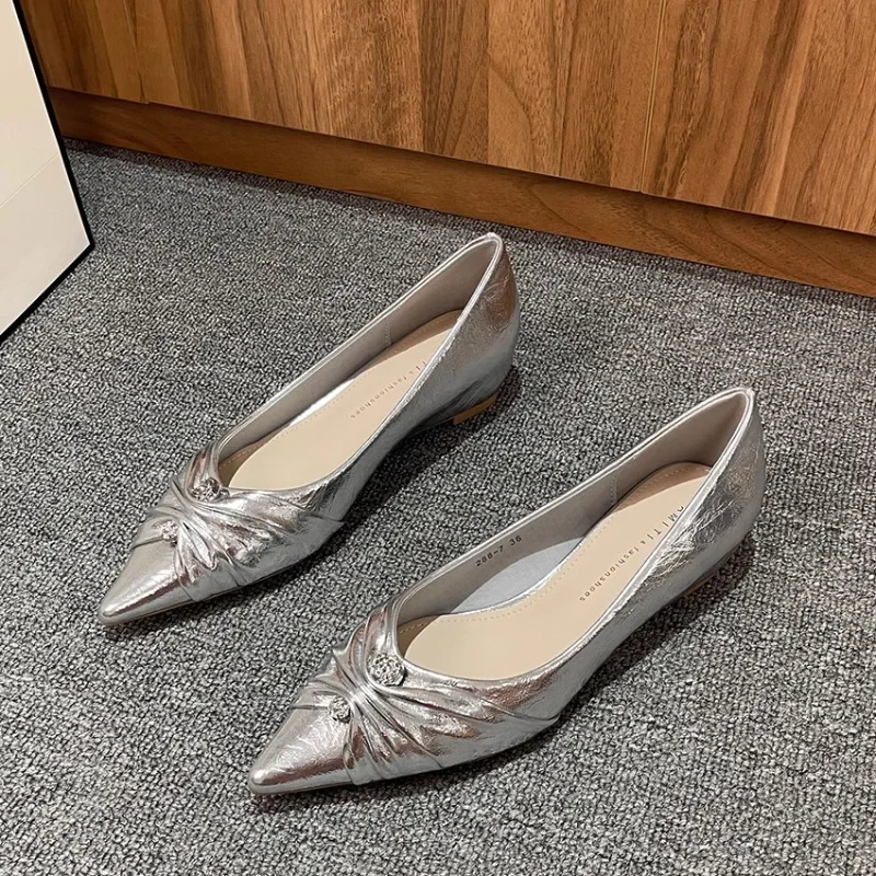 

French Inside High and Low Top Shoes Women's New Pointed Toe Shallow Mouth Temperament Single Shoes