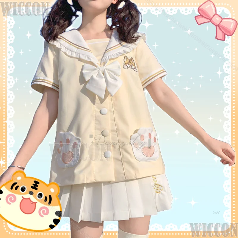 

NEW Cute Tiger JK School Uniform Summer Pleated Skirt Bow Tie Sailor Suit Cute Clothes Halloween Suit Girl Women Y2K Comic Con