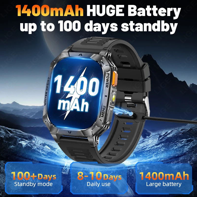 Durable Smartwatch with 1400mAh Battery and IP68 Waterproof
