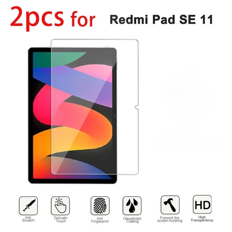 Protetor de Tela HD 2PCS para Xiaomi Redmi Pad SE 11 polegadas 2023, Filme Protetor de Vidro Temperado à Prova de Arranhões