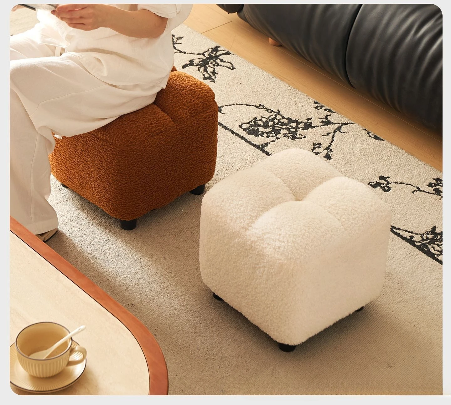 Storage stool Household low stool Lamb fleece sofa stool New Chinese cream wind bench Sitting pier