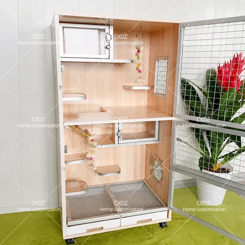 Large Solid Wood Pet Cage for Small Animals Eco Friendly Board House Villa Style Spacious Enclosure for Rabbits Hamsters