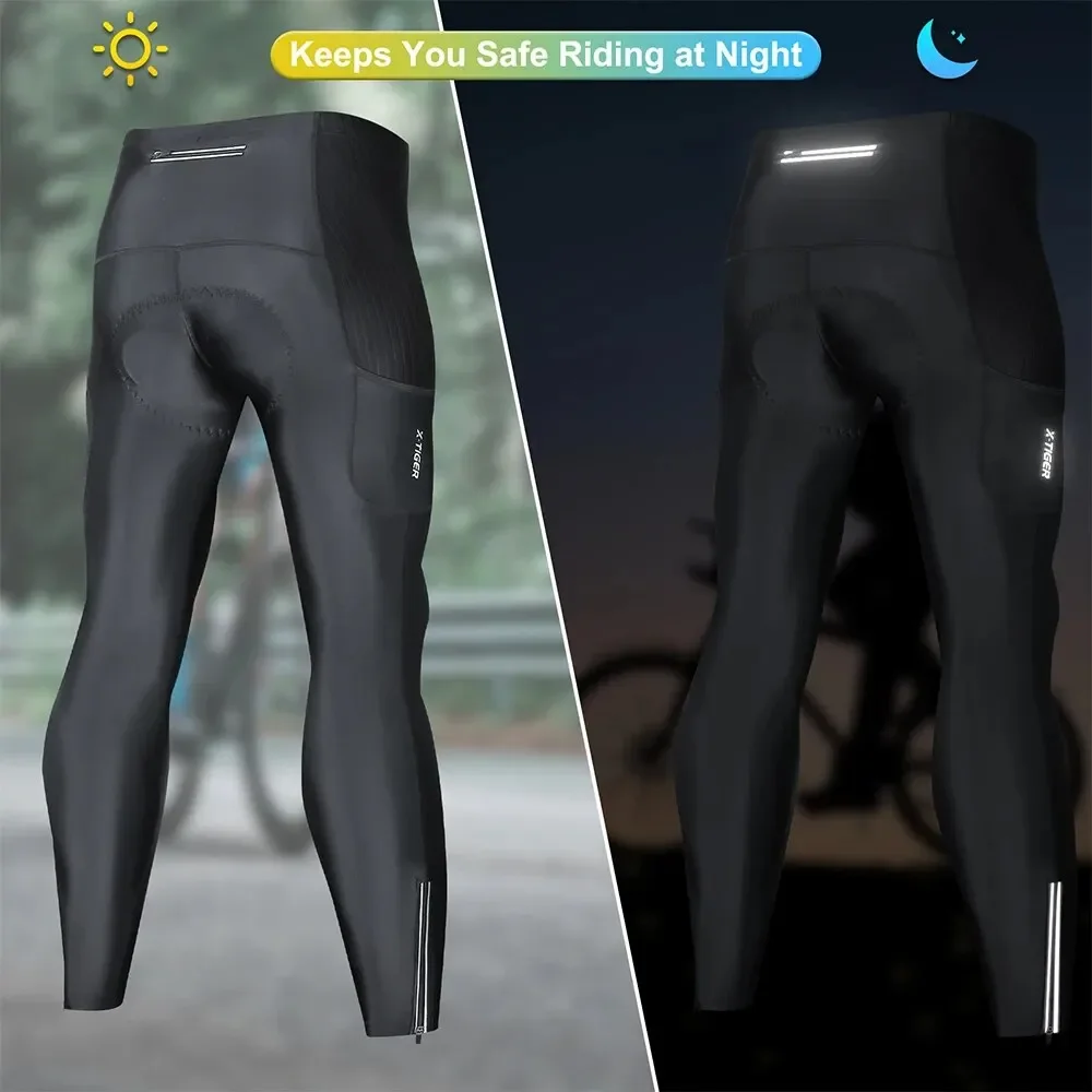 X-TIGER Winter Cycling Pants with Back Pocket 5D Gel Padded Men Fleece Sports Warm Long Pants MTB Road Ski Motorcycle Bike Pants