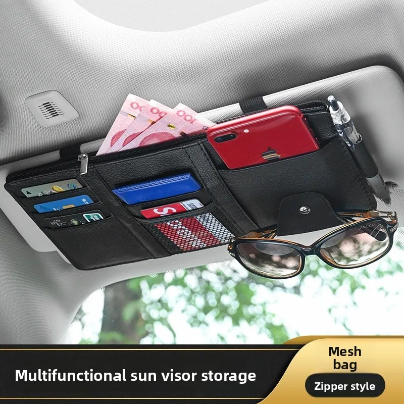 Car Sun Visor Organizer Multi Pocket Storage Pouch Sunglasses Card Document Holder Auto Interior Accessories