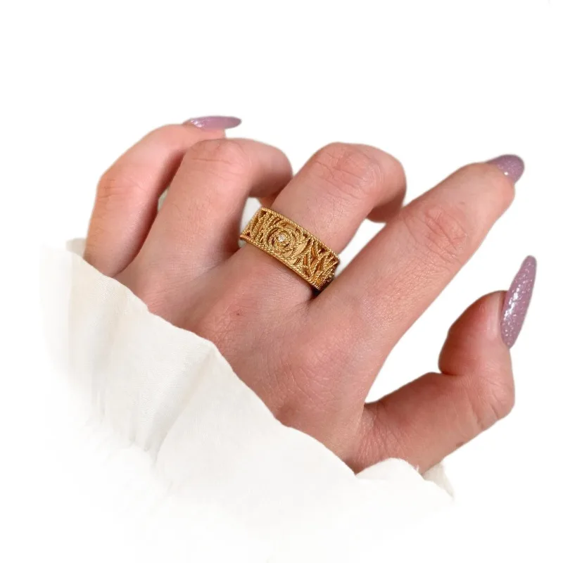 الذهب الحقيقي مطلي الزركون مطوي نمط حلقة مفتوحة ضوء فاخر الراقية السبابة حلقة بسيطة متعددة الاستخدامات مجوهرات النساء #5