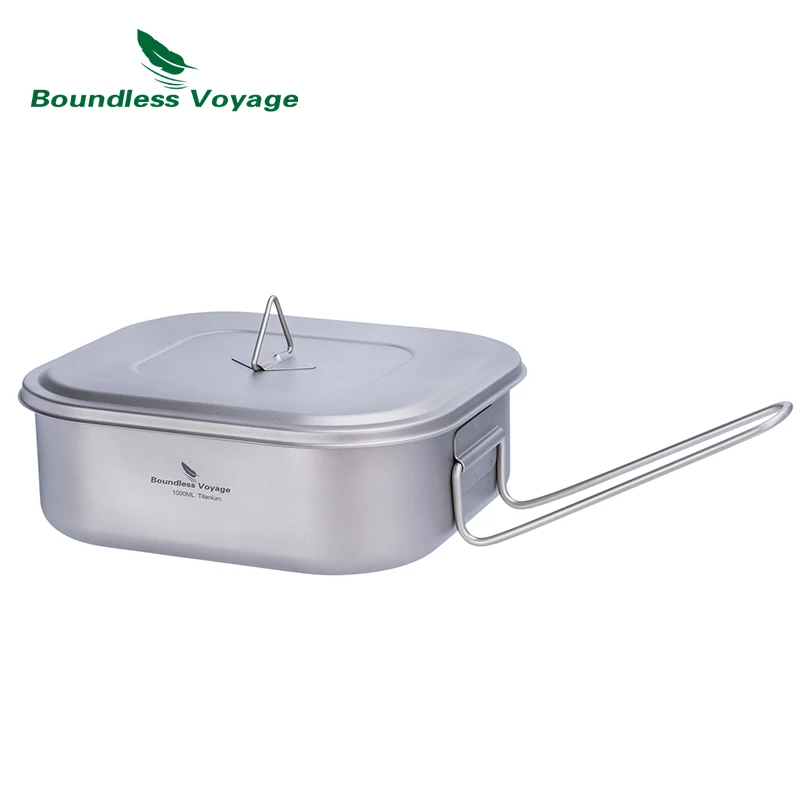 

Boundless Voyage 1000ml Titanium Lunch Box Big Capacity Military Mess Tin Bento Box Fold Handle Bowl with Lid Kitchen Tableware