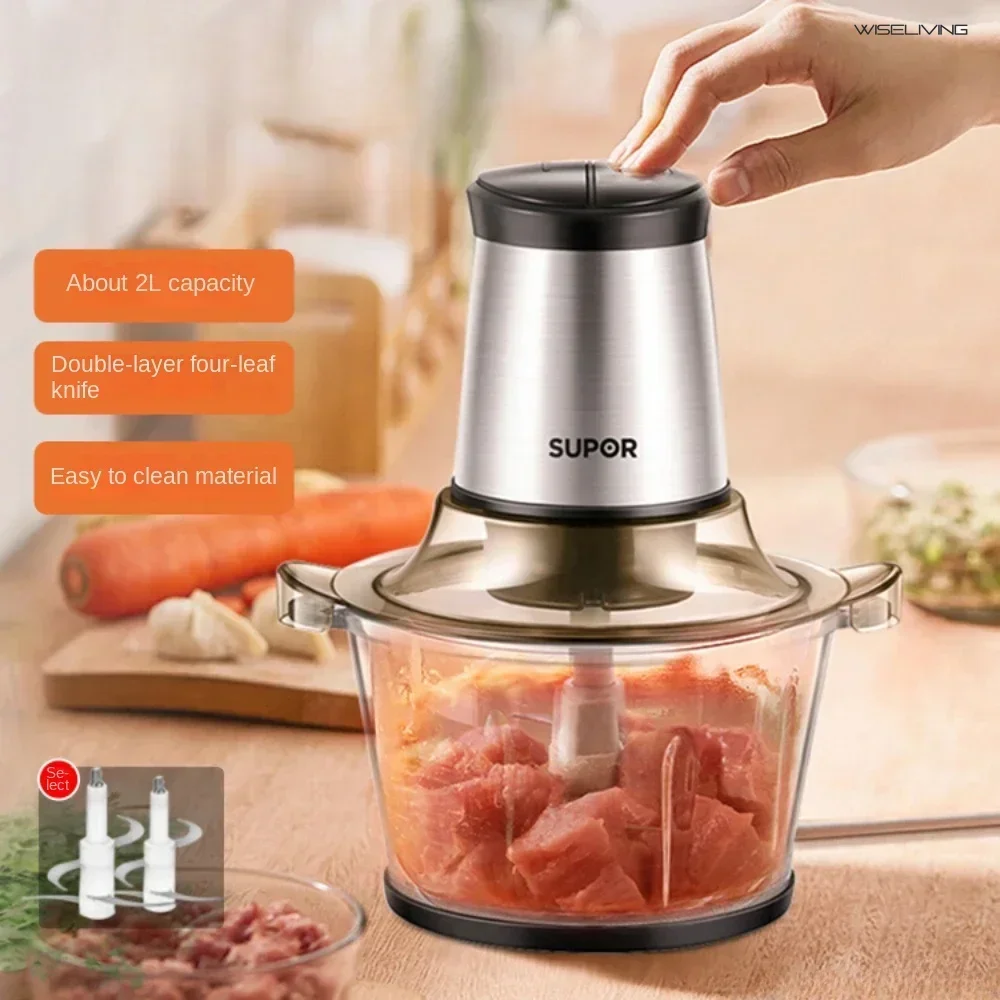 

Household electric meat grinder. Portable mixer and mincer. Can make garlic paste. Also functions as a food processor.