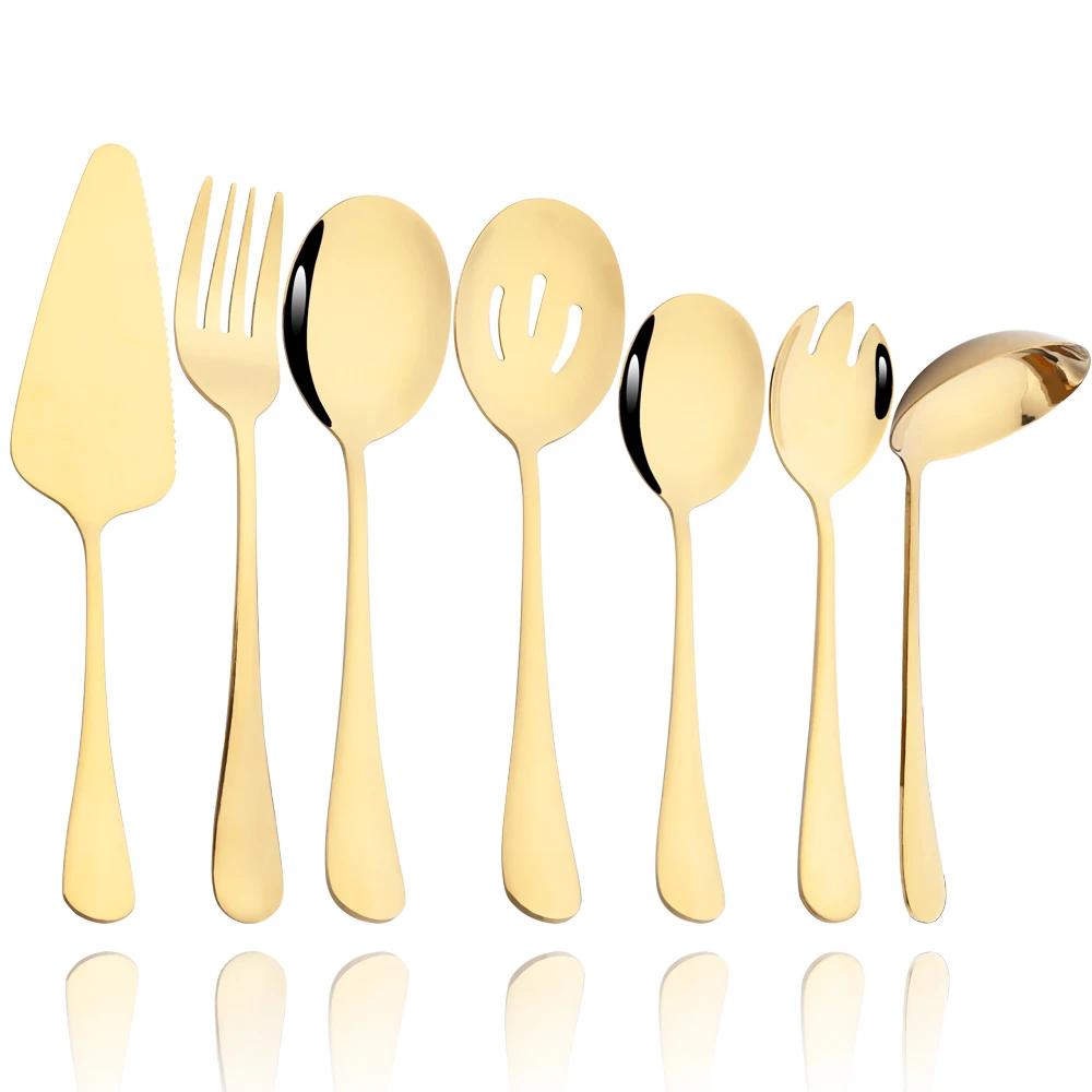 Drmfiy Service Gold Dinnerware Stainless Steel Cutlery Set Soup Spoon Flatware Salad Fork Cake Shovel Set Kitchen Tableware Set