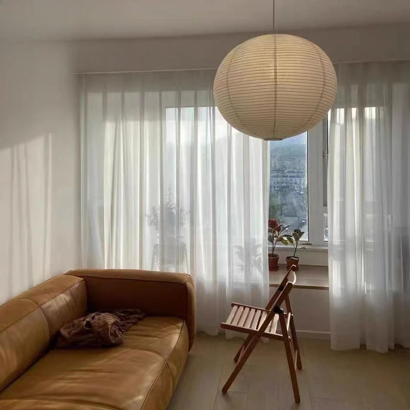 Japanese Paper Art Round Pendant Light for Living Room Cafe, Large Hanging Lantern for Restaurant Homestay Boutique, Decor