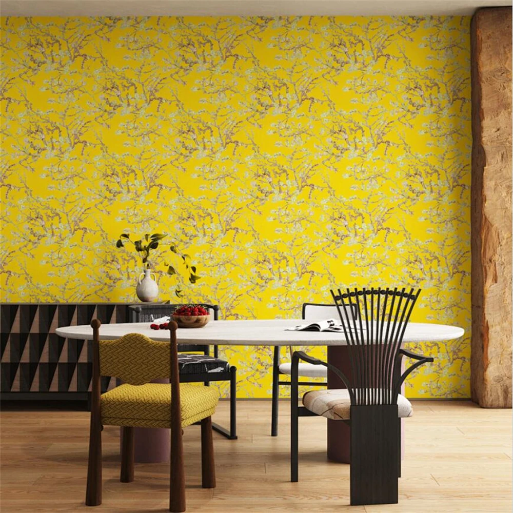 Custom Plum blossom furniture wall paper living room bedroom background wall cloth yellow blue mural wallpaper room decoration