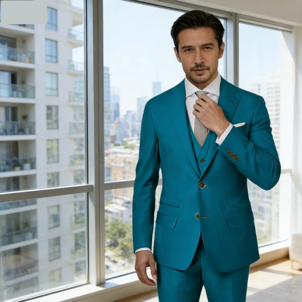 

Элегантный мужской костюм-тройка Slim Fit: пиджак на двух пуговицах, жилет, брюки. Высококачественный деловой/свадебный комплект.