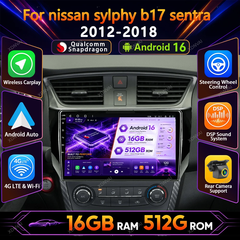 Android 16 Car Radio For Nissan Sylphy B17 Sentra 12 2013 2014 2015 2016 2017 2018Multimedia Video Player Stereo Autoradio GPS