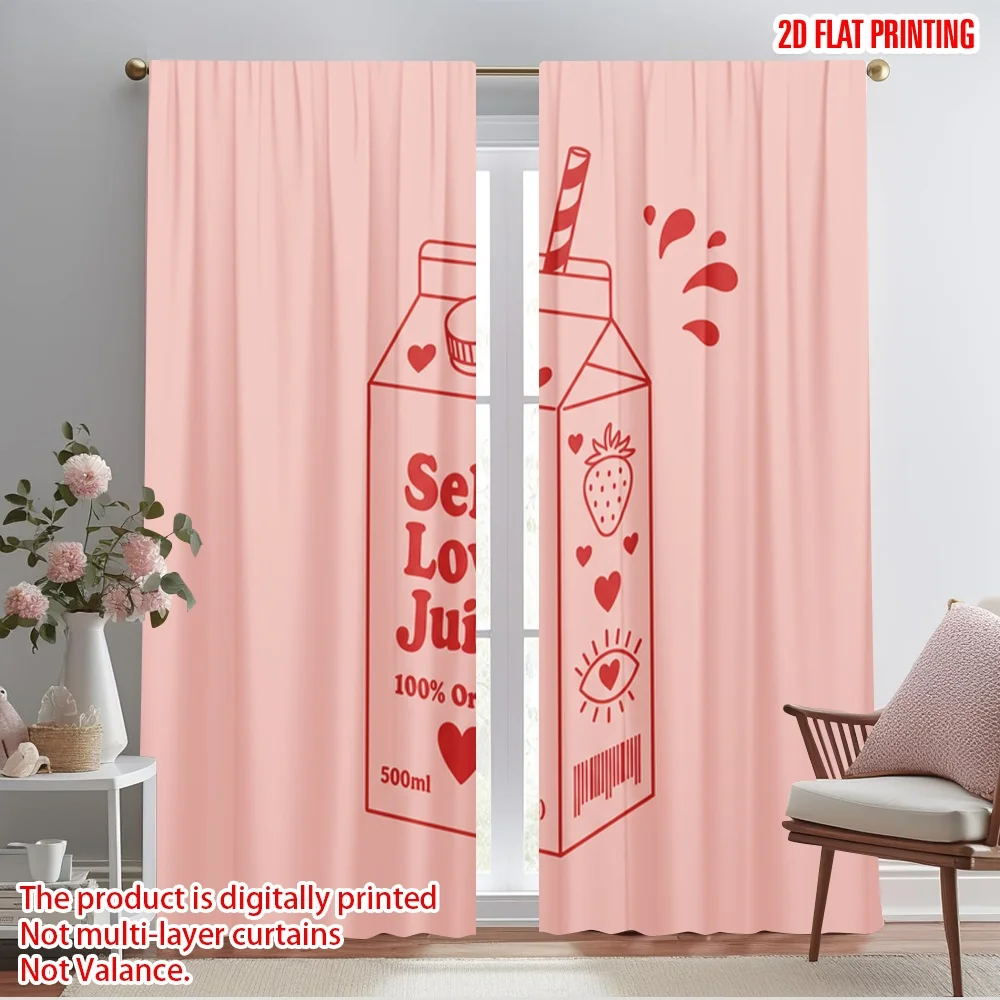

2pcs 2D flat printing Window Curtains Self Love Juice Aesthetic 100% Polyester Without Electricity Holiday Decorations Perfect