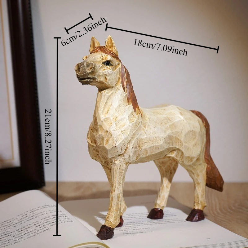 Galloping Pioneer Hand Carved Horse Statue Office Desk TV Console Entryway Decoration Wooden Animal Craft Unique Gift for Friend