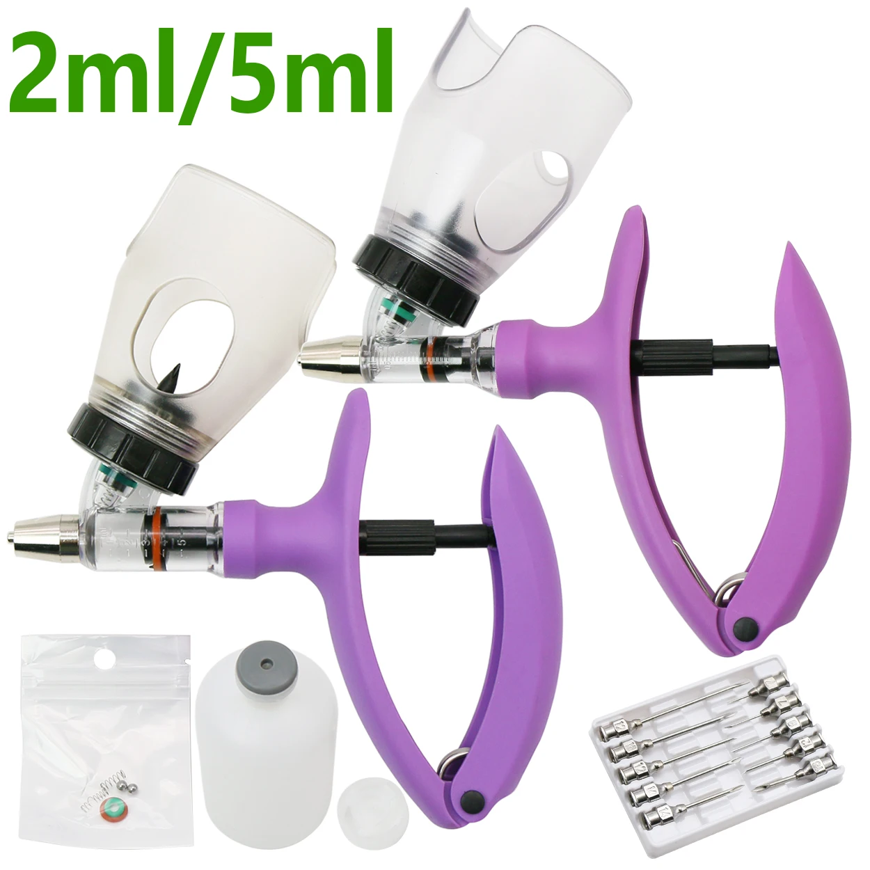 2ml/5ml Automatic Veterinary Continuous Syringe Animal Injection Adjustable Vaccine for Livestock Pig Cattle Sheep Chicken 1Pcs