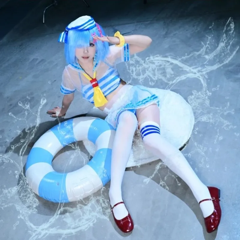 ريم رام أنيمي إعادة: الحياة في عالم مختلف من الصفر تأثيري حلي ريم خادمة الفتيات بحار دعوى الصيف تنورة قصيرة الملابس شعر مستعار