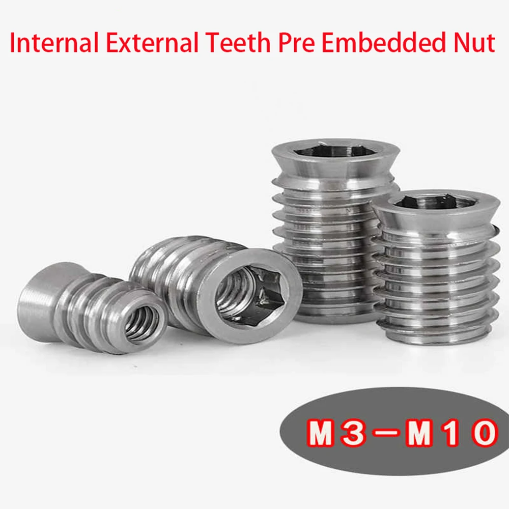 M3 M4 M5 M6 M8 M10 Internal External Teeth Pre Embedded Nut 304 Stainless Steel Countersunk Hex Socket Furniture Insert Nuts