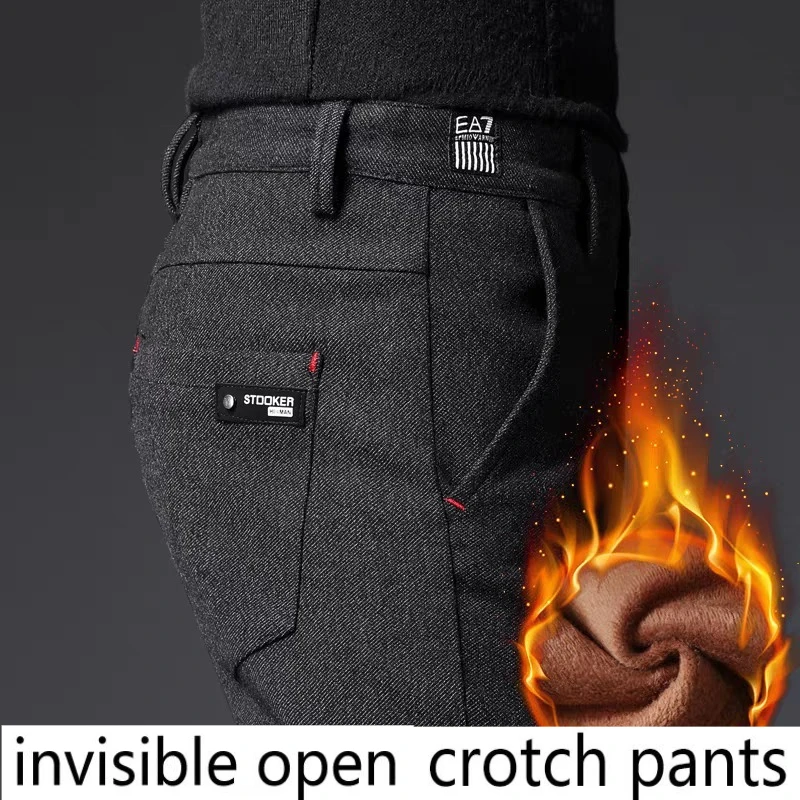 Invisible Open Crotch Pants Men's Casual Pants Slim-fitting Business Thickened Straight Trousers Outdoor Sex Free