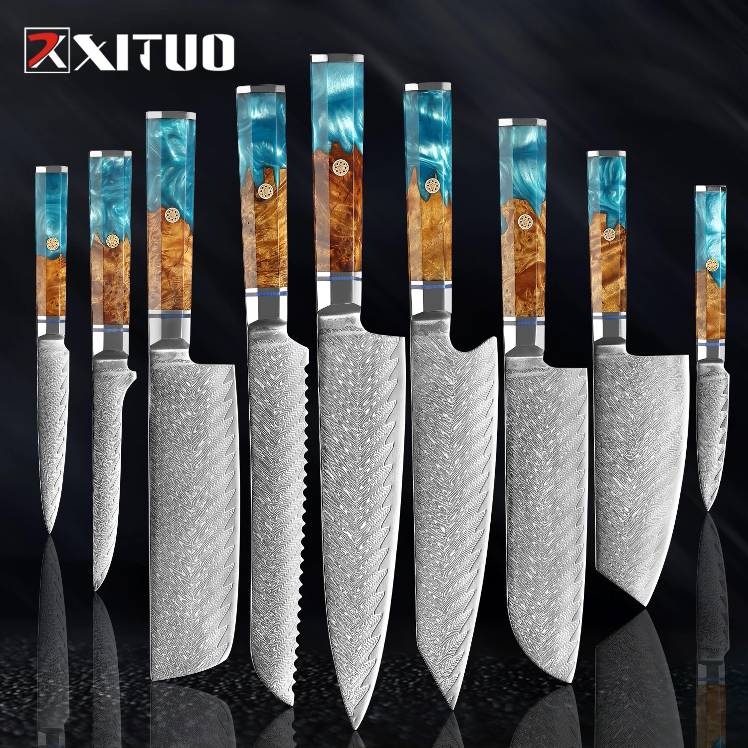 

Damascus Steel Kitchen Knife Razor sharp Chef Knife Japanese vg10 Boning Knives Santoku Fruit knife Octagon Resin Wood Handle