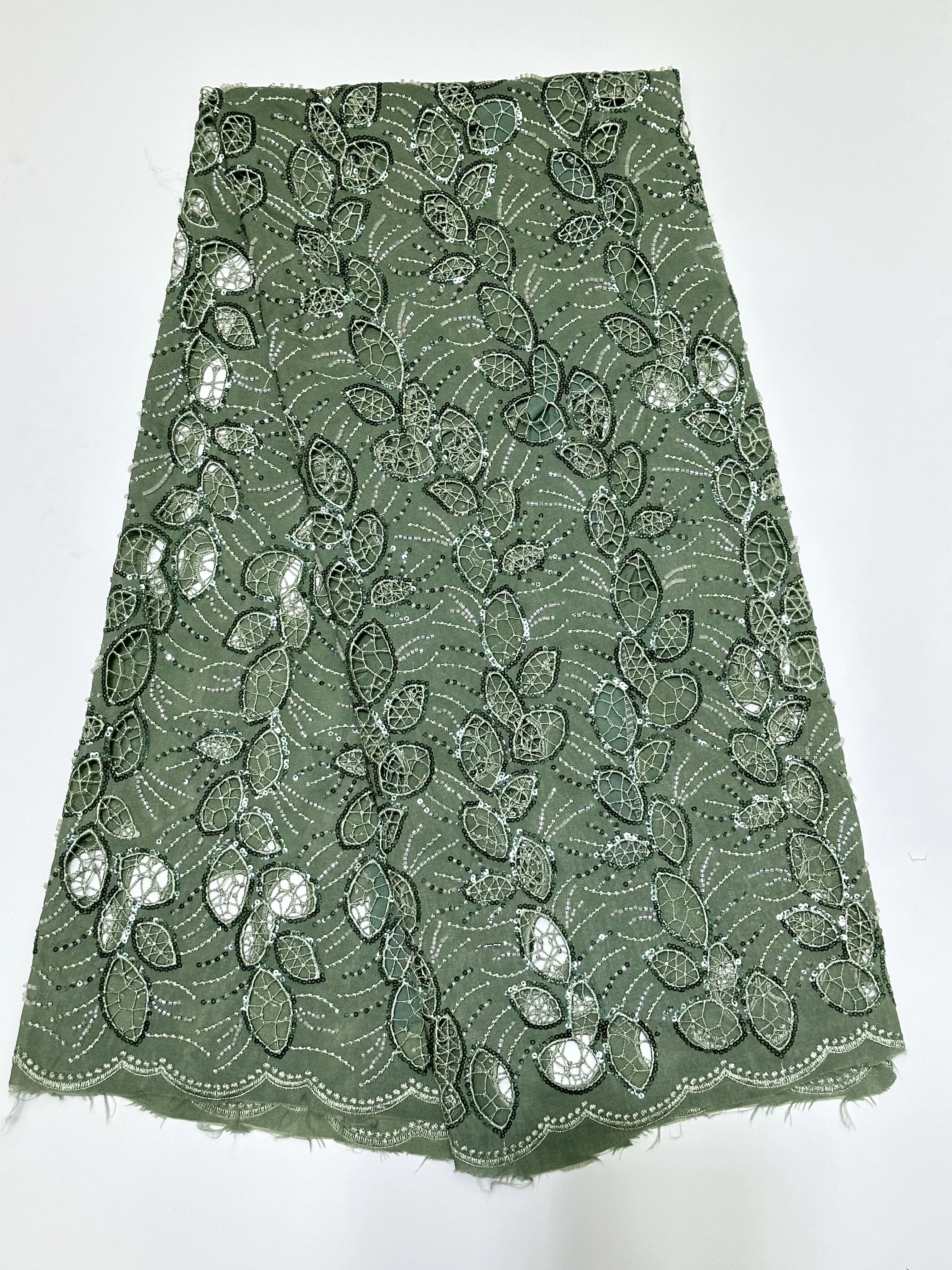 Green bead tube embroidery, customizable in any color, high-quality African lace, new 2024, suitable for wedding dresses  etc