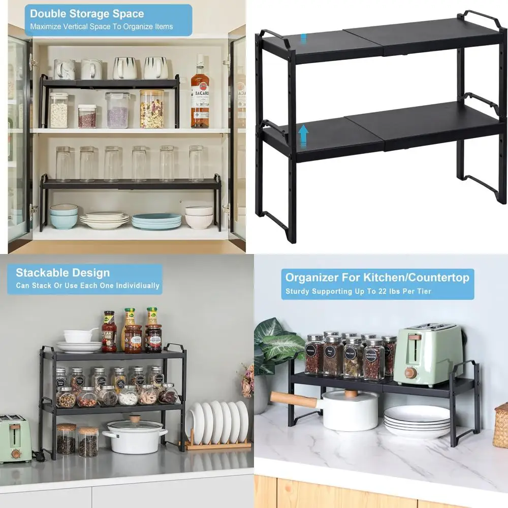 

Расширяемые штабелируемые полки для кухонного шкафа, регулируемый органайзер для хранения на столешнице, длина 20,5