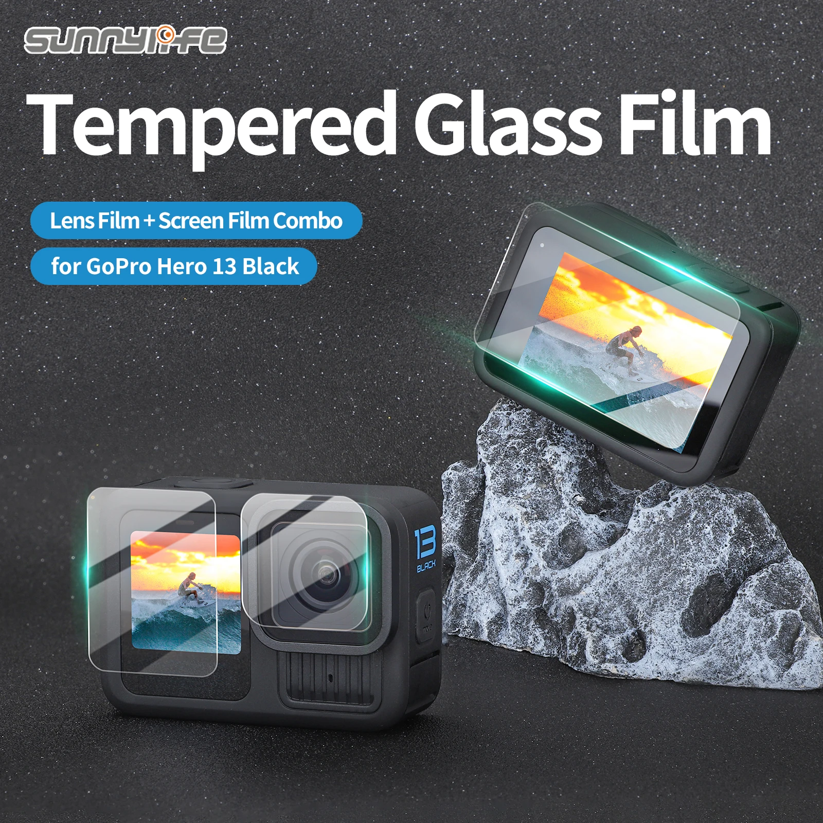 Sunnylife Tempered Glass Film Screen Lens Protector HD Clear Protective Film Scratch-proof Accessories for GoPro Hero 13 Black