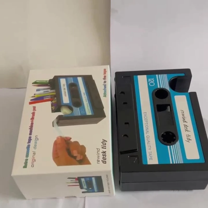 Dispensador de cinta con soporte para bolígrafo, dispensador de cinta de casete Retro, suministros de oficina Retro, dispensador de cinta lindo divertido