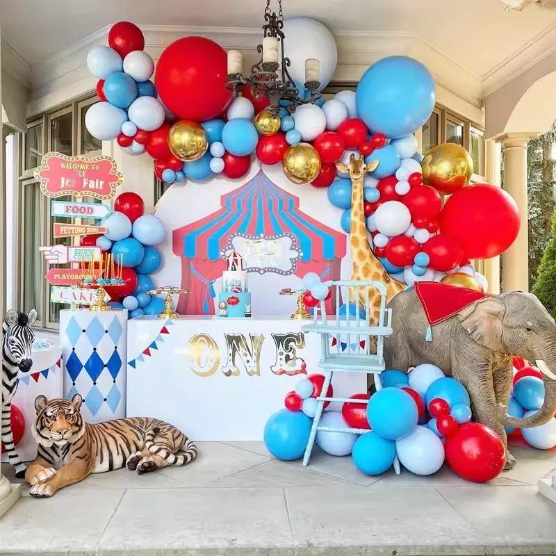 120 Stück rot blau gelb Latexballons Karneval Zirkus Ballon Bogen Girlande Kit Regenbogen Karneval Babyparty Hochzeit Geburtstag