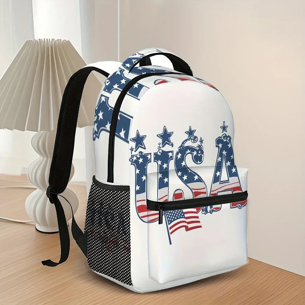 Custom Bag 1pc Patriotic USA Letter & American Flag Backpack - Artistic Landscape Print With Stars & Stripes Design, Perfect For