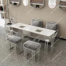 Light Luxury Silver Nail Tables Professional Salon Furniture for Beauty Salon Manicure Table and Chair Set with Vacuum Cleaner