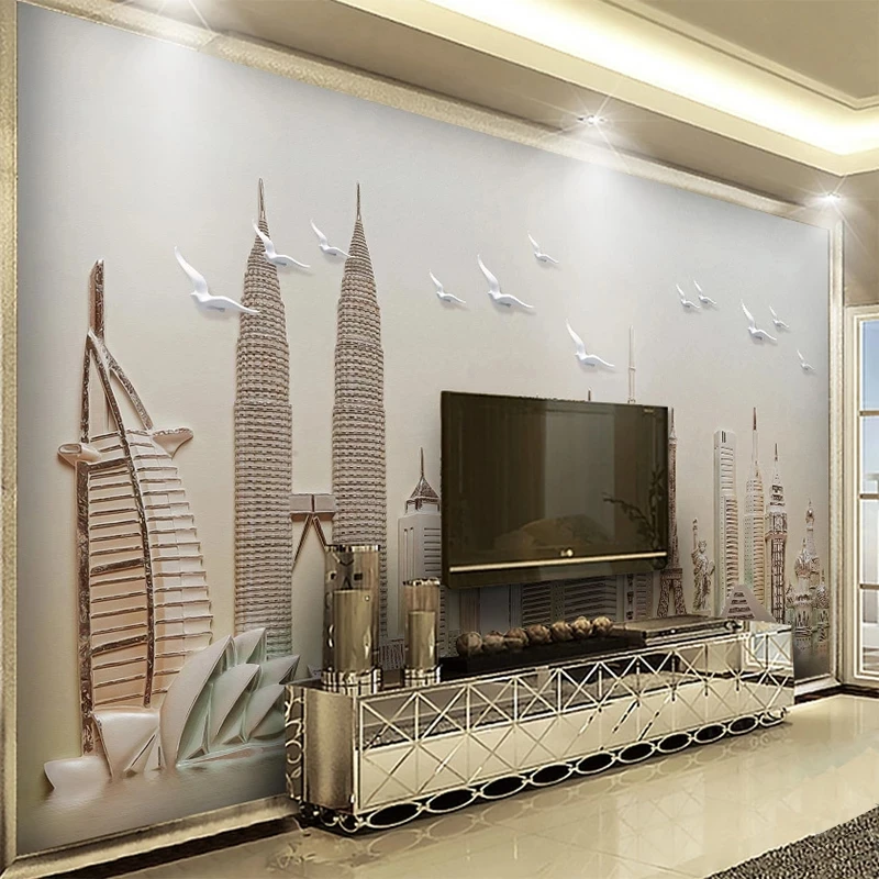 Customized Mural European Relief City 3D Wallpaper Seagull Living room sofa TV background wall bedroom restaurant wall fabric 8d