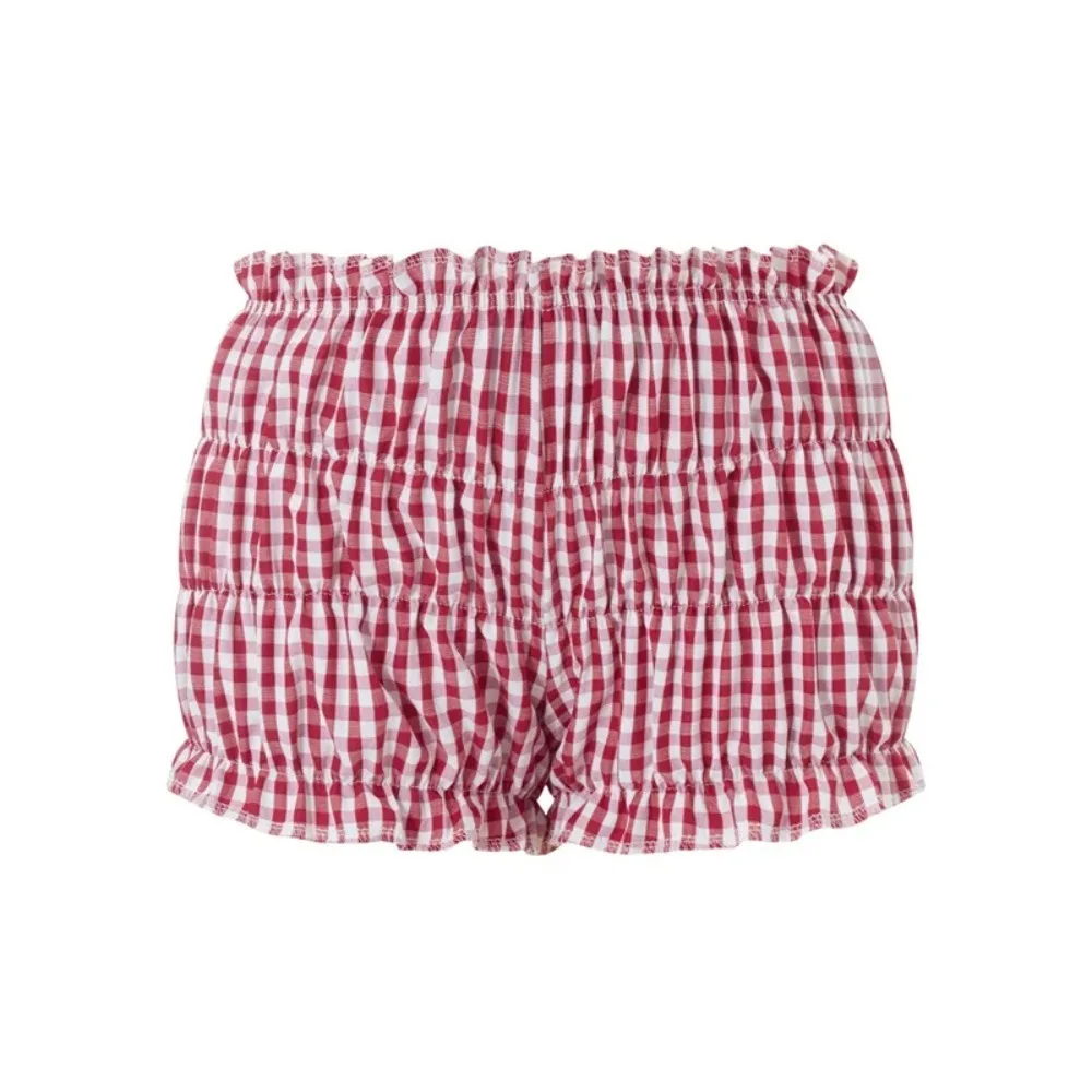 Short élastique à volants taille basse pour femme, pantalon à carreaux, vêtements Y2K, rouge et blanc, gâteau doux