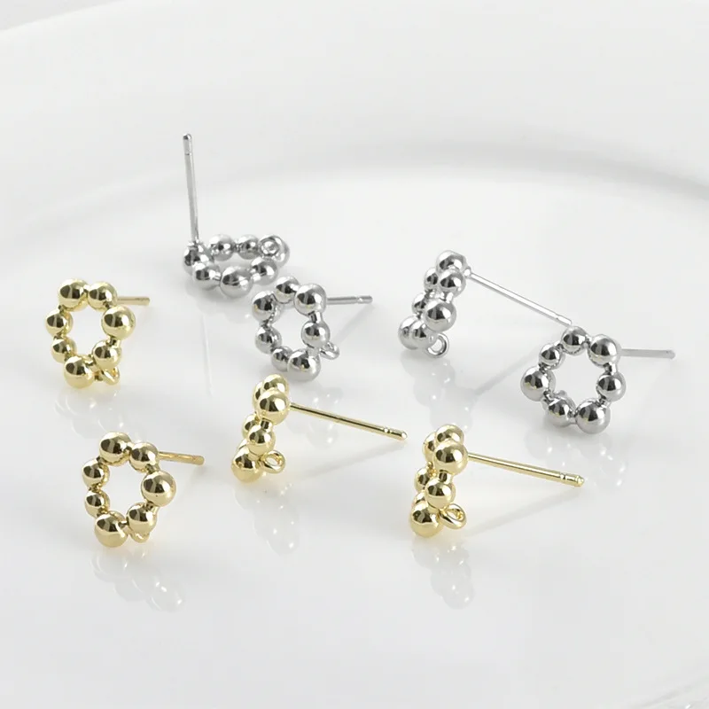 14k Gold Color-preserving Doudou Special-shaped Stud Earrings with Hanging DIY Handmade Earrings Accessories Material