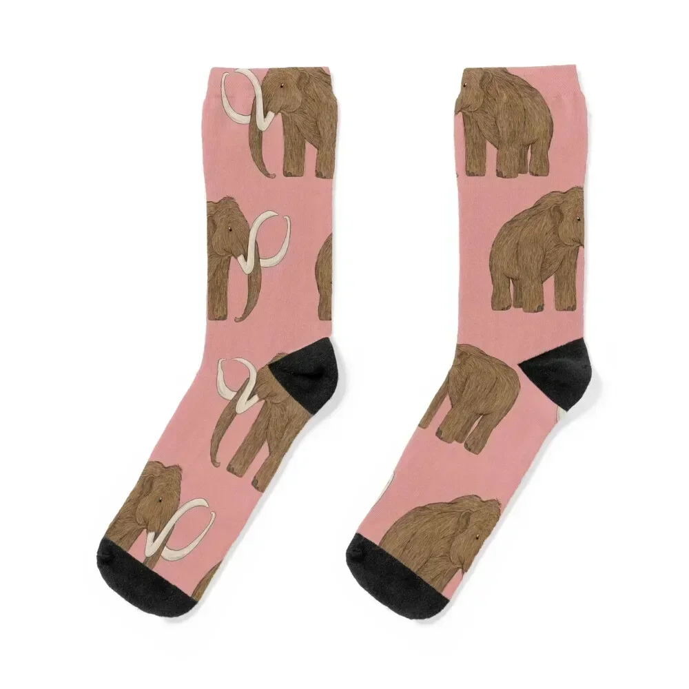

Woolly Mammoth on Dusky Pink Socks kawaii custom gym colored Socks For Man Women's