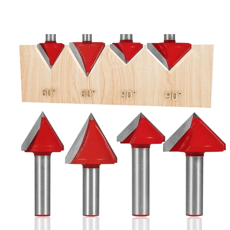 Allsome 8mm Shank 60/90/120 Degree V Type Milling Cutters Wood Cutter Engraving Knife Router Bit For Woodworking Cutting Tools