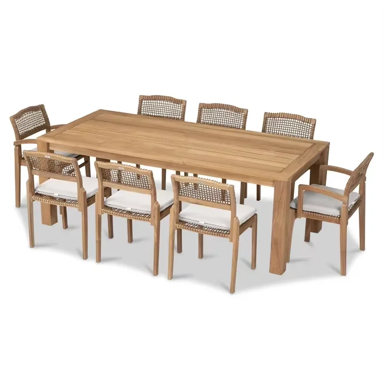 Outdoor Custom Modern Teak Dining Table and Chair Set for Park and Villa Use