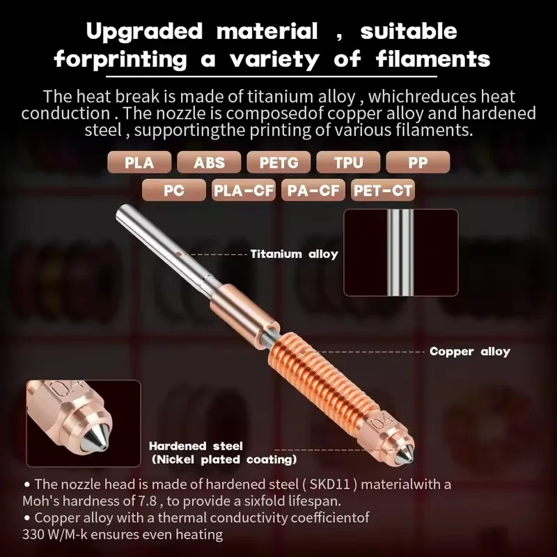 K/s tout-en-un cuivre titane buse haut débit amélioré 0.2 0.4 0.6 0.8mm buse à échange rapide pour Creality K1 Max K/s Ender-3 V3