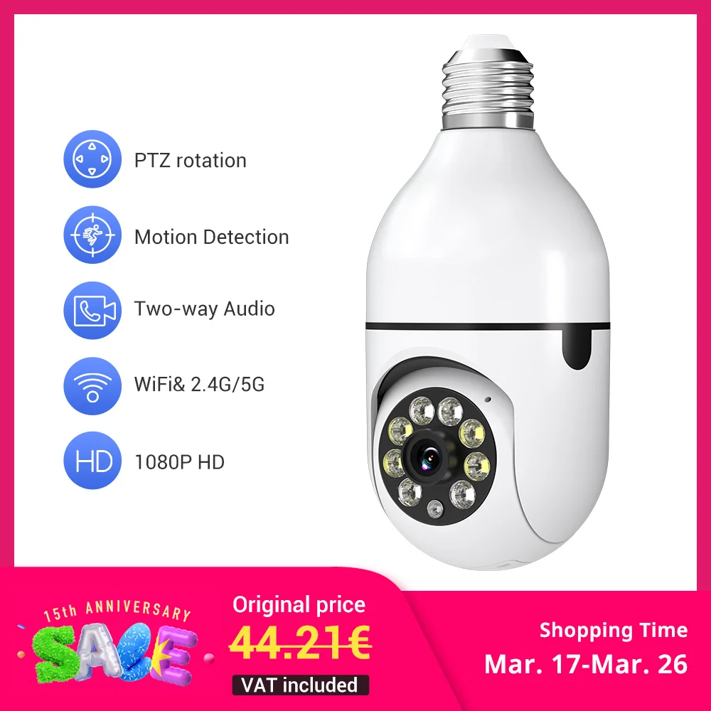 4PC Boykeep Light Bulb Security Cameras, Wireless 5G WiFi ,Ease Life APP,360 Degree E27 1080P Cam,Night Vision,Motion Detection