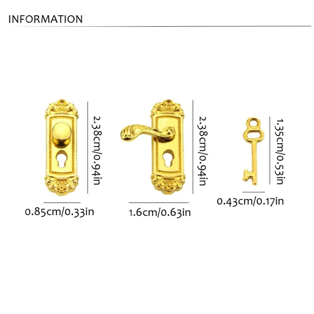 1:12 DIY Pretend Play Toy Gold Bronze Doll House Accessories with Keyhole Knobs Keys Set Miniature Door Handles Kids Gift