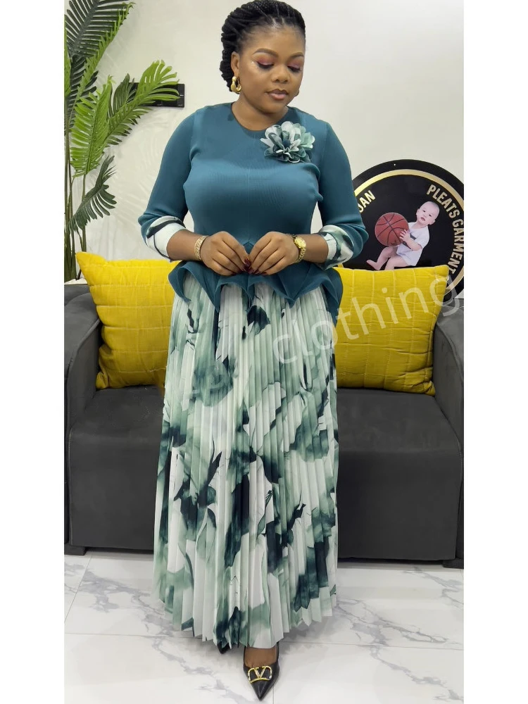 ANLAN A-line Skirts Pleated Set Women Fashion Ruffle Hem Flower Top + Long Folds Skirt Two Pieces Sets 2025 Spring New 2AN7905