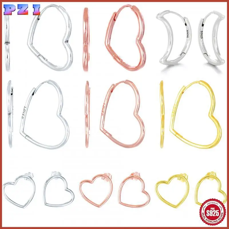 

Original Authentic 925 Silver Sparkling Asymmetric Heart-shaped Fashion Personality Romantic Moon Earrings For Women Gift