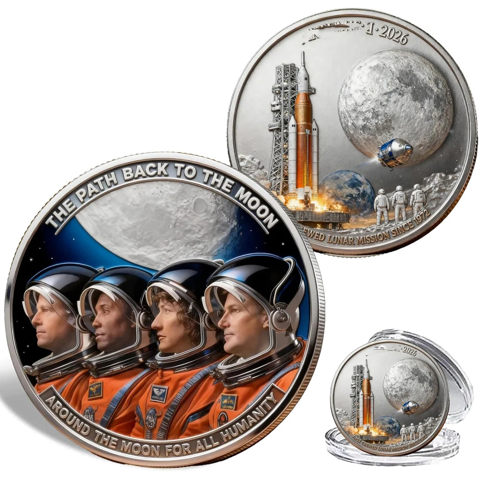 Pièce commémorative de la mission lunaire Artemis II, pièces de collection plaquées argent, signifiantes pour la décoration de la maison, pour les collectionneurs et les amateurs
