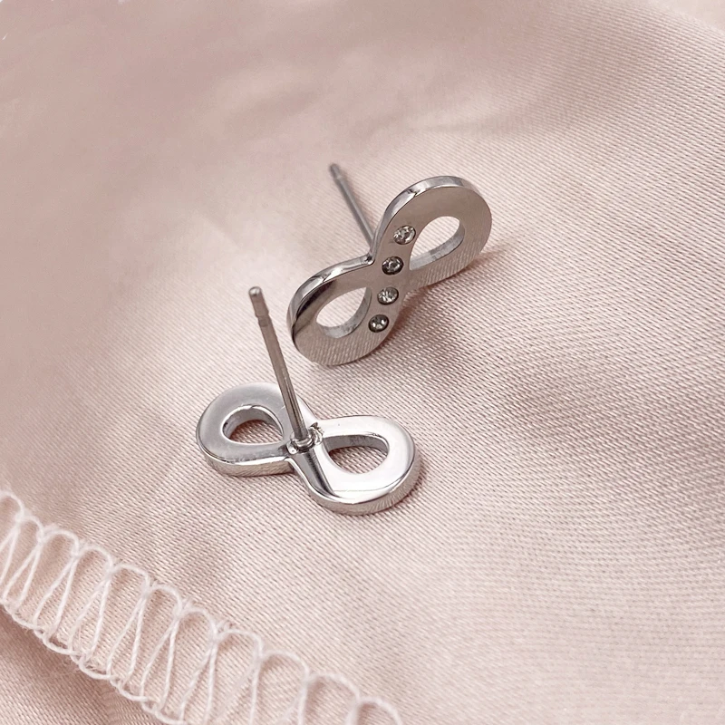 Silver Rose Gold Color Infinity Stud Earrings With Crystal Medical Stainless Steel Rhinestones Jewelry For Women Celebrity Gifts